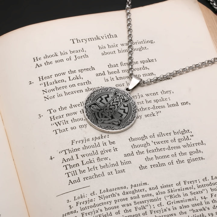 Viking Mjolnir Medallion Stainless Steel Pendant Necklace