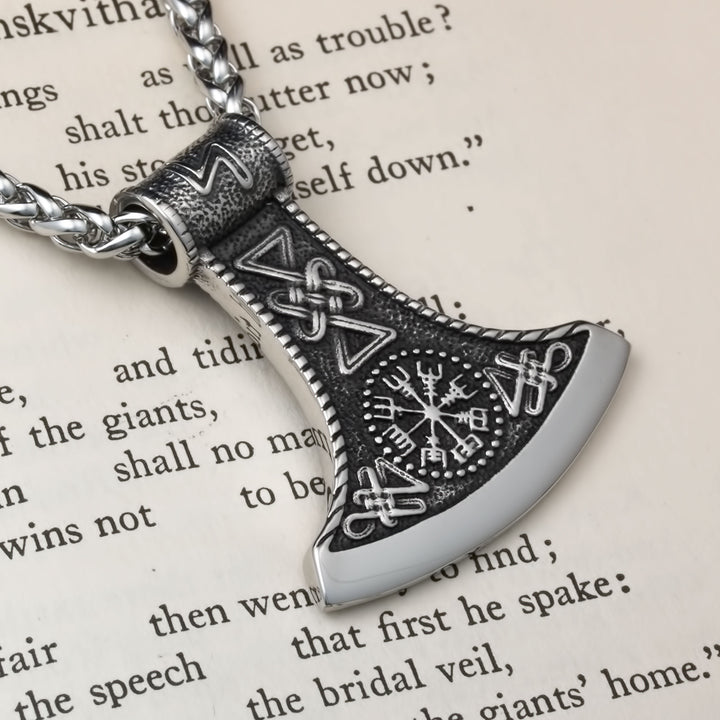 Axe Vegvisir Sowilo Viking Pendant Necklace 316L Stainless Steel