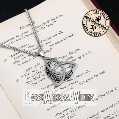 Viking Trinity Knot Crescent Moon Stainless Steel Pendant Necklace