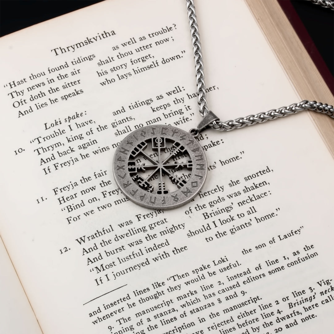 Vegvisir Elder Futhark Rune Compass Pendant Necklace Stainless Steel Viking