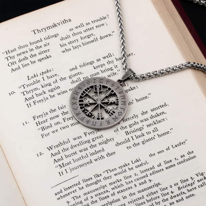 Vegvisir Elder Futhark Rune Compass Pendant Necklace Stainless Steel Viking