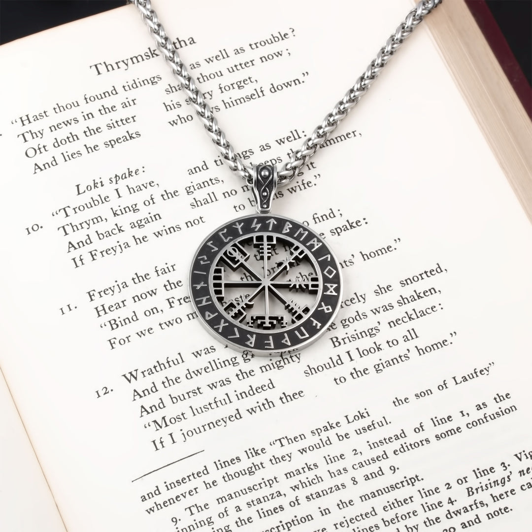 Vegvisir Elder Futhark Rune Compass Pendant Necklace Stainless Steel Viking