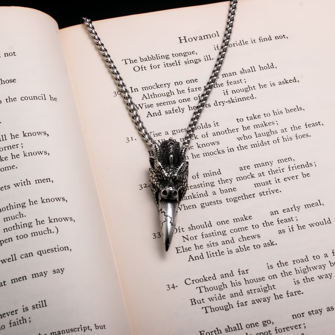 Viking Norse Fire Breathing Dragon Fafnir Stainless Steel Pendant Necklace