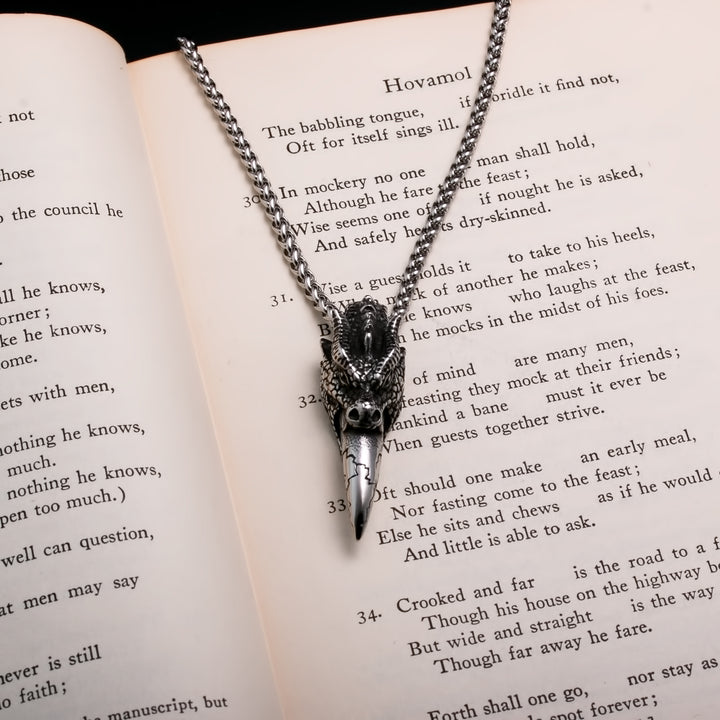 Viking Norse Fire Breathing Dragon Fafnir Stainless Steel Pendant Necklace