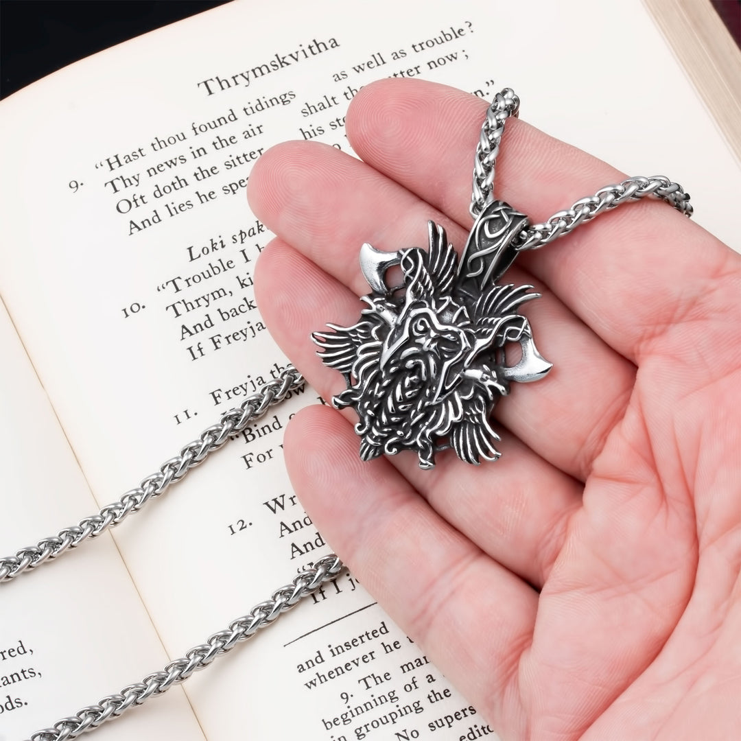 Odin Ravens Axe Pendant Necklace Stainless Steel Viking