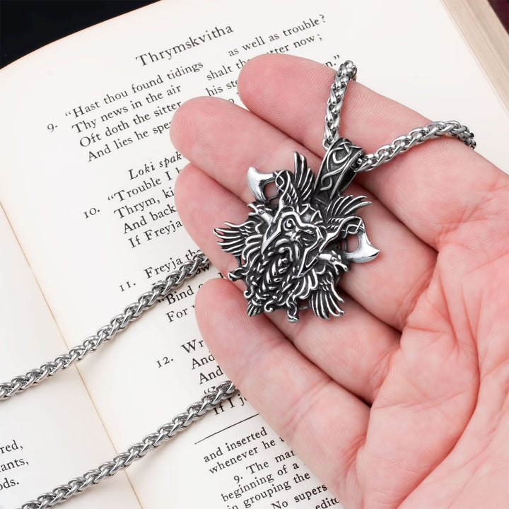 Odin Ravens Axe Pendant Necklace Stainless Steel Viking