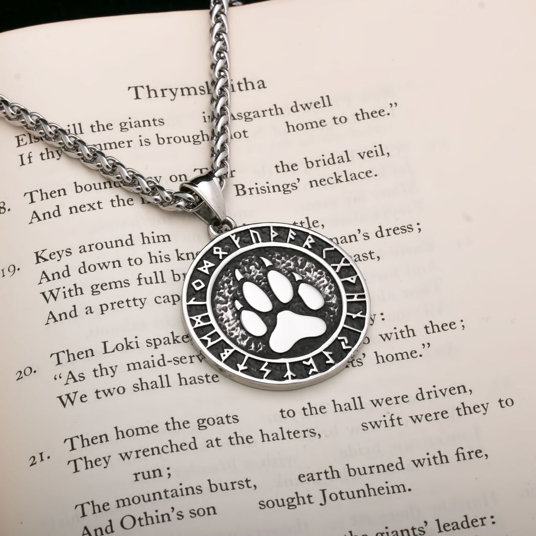 Fenrir Wolf Paw Print Viking Pendant Necklace 316L Stainless Steel
