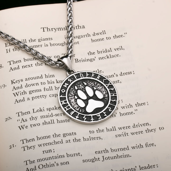 Fenrir Wolf Paw Print Viking Pendant Necklace 316L Stainless Steel