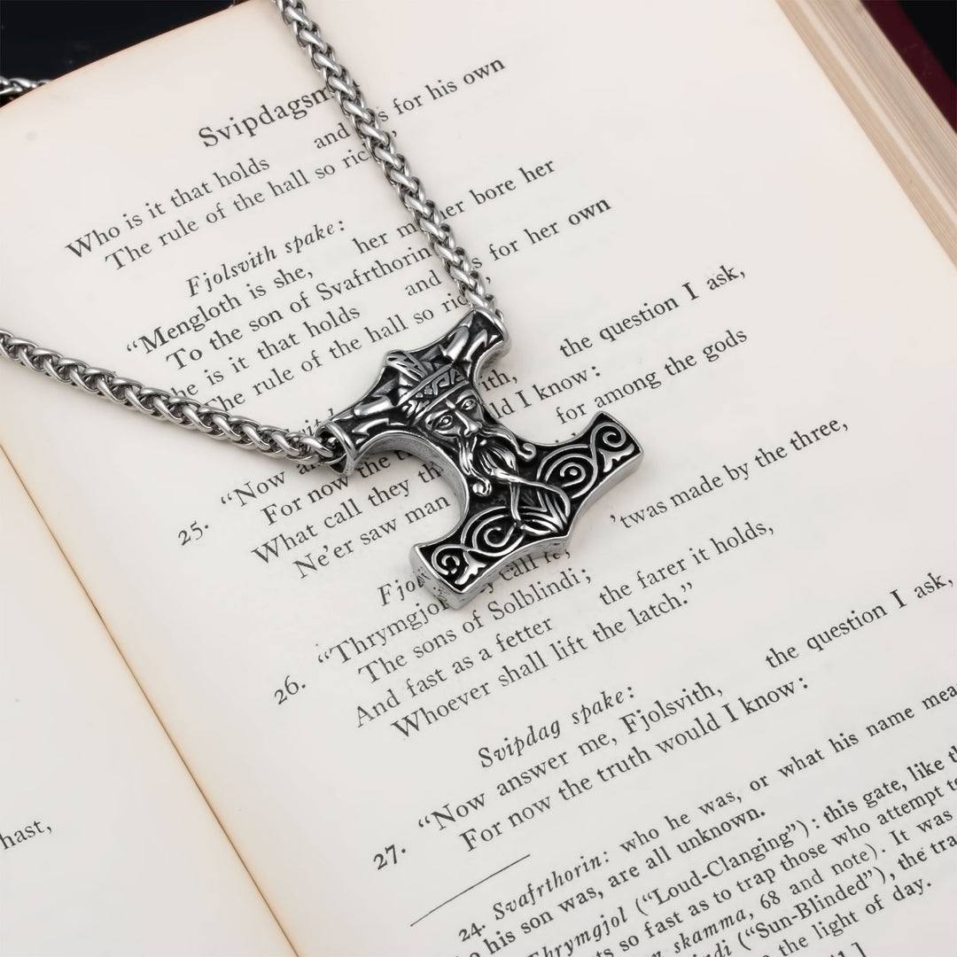 Mjolnir Thor's Hammer Pendant Necklace Stainless Steel Viking