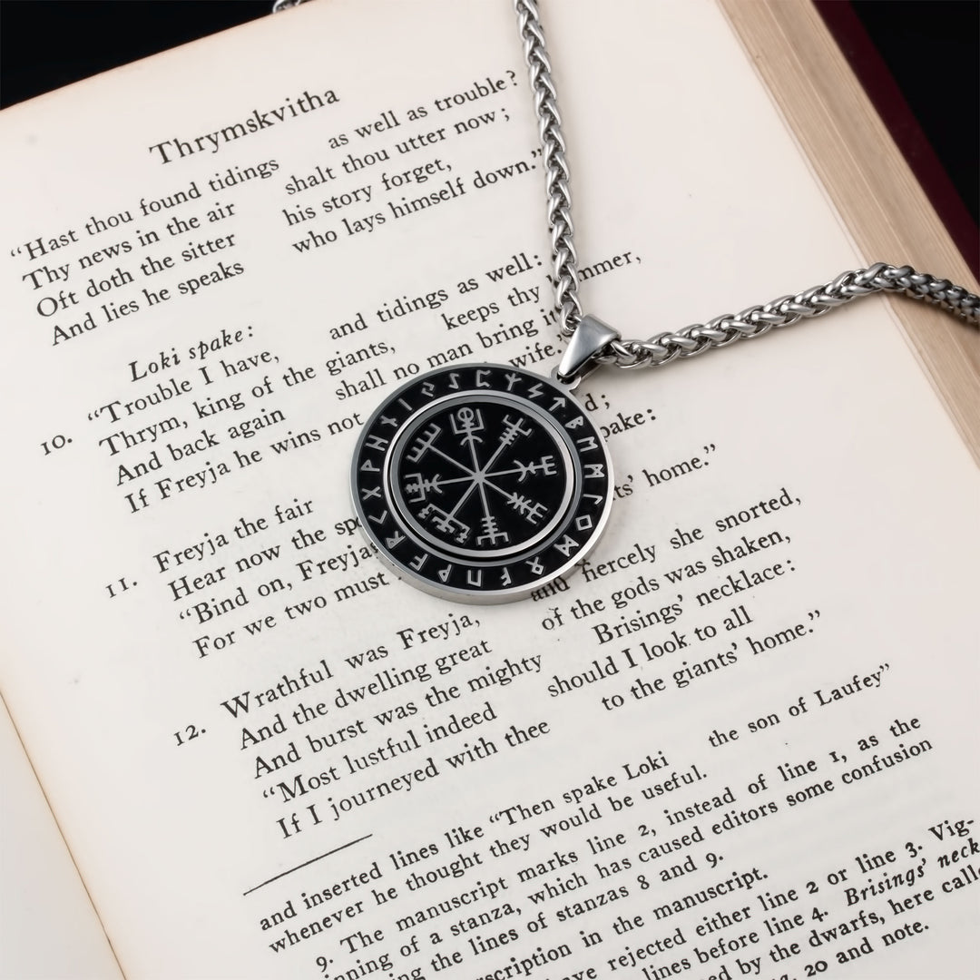 Vegvisir Elder Futhark Rune Spinner Pendant Necklace Stainless Steel Viking
