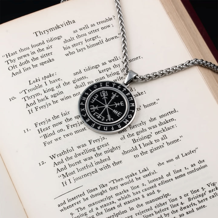Vegvisir Elder Futhark Rune Spinner Pendant Necklace Stainless Steel Viking