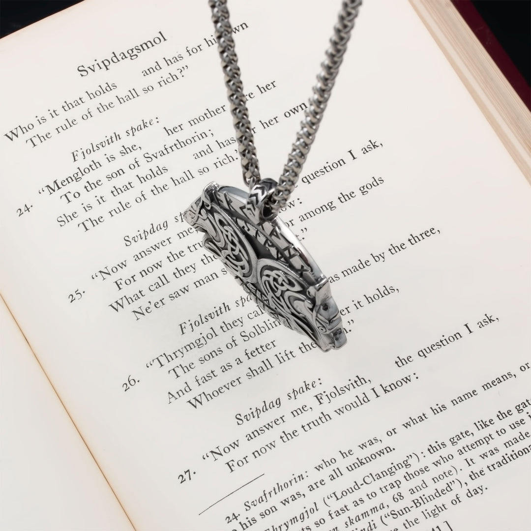 Geri and Freki Wolf Rune Pendant Necklace Stainless Steel Viking