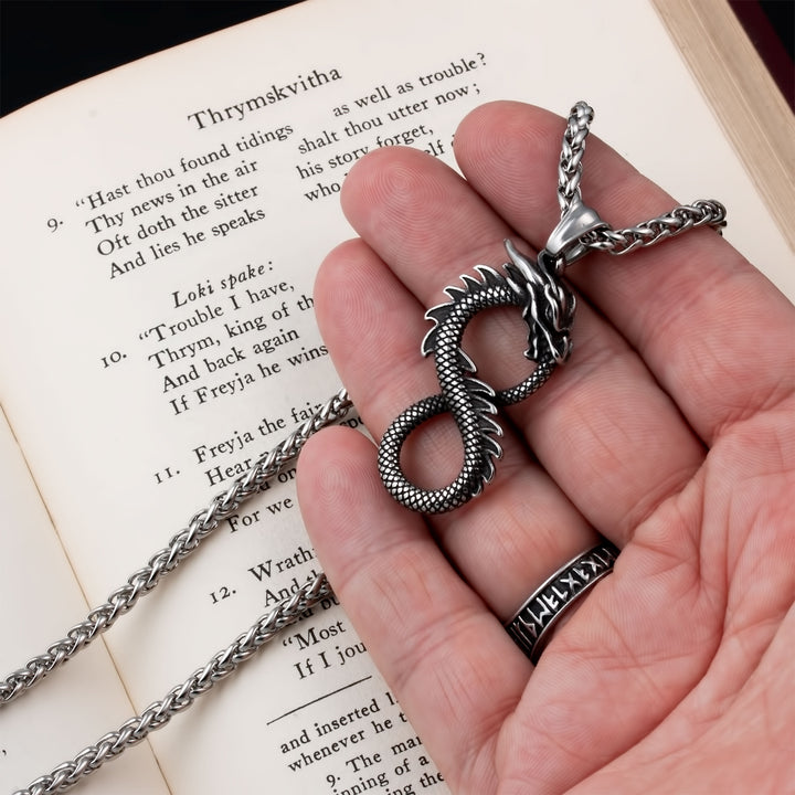 Midgard Serpent Infinity Pendant Necklace Stainless Steel Viking