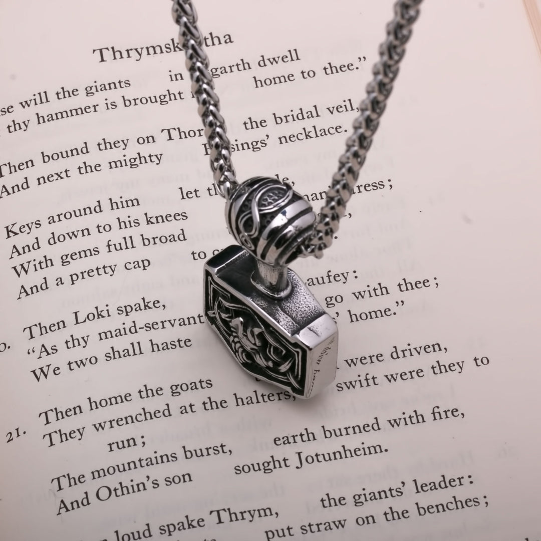 Mjolnir Fenrir Wolf Head Viking Pendant Necklace 316L Stainless Steel - view 6