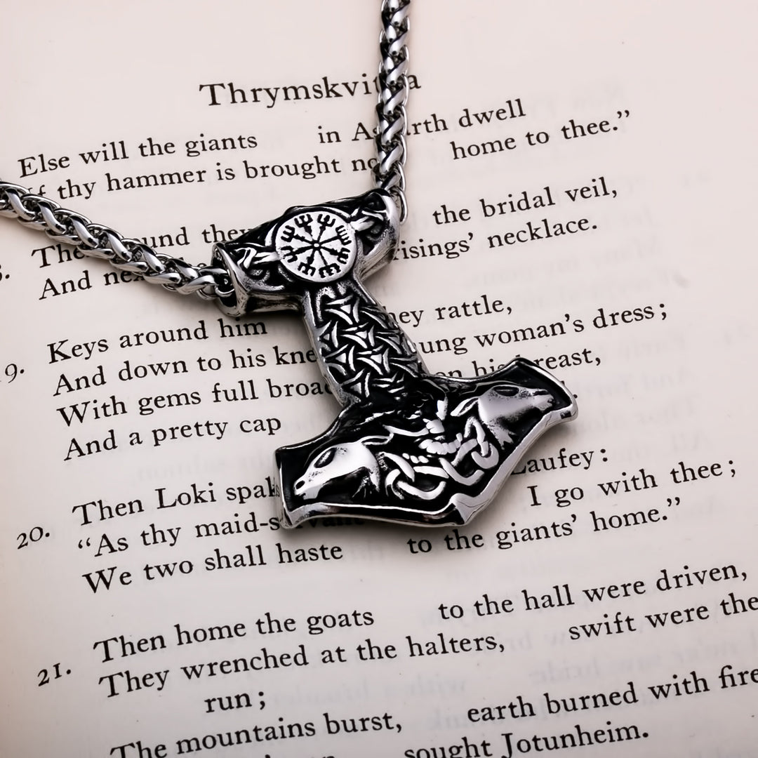 Mjolnir Vegvisir Goat Head Viking Pendant Necklace 316L Stainless Steel - view 2