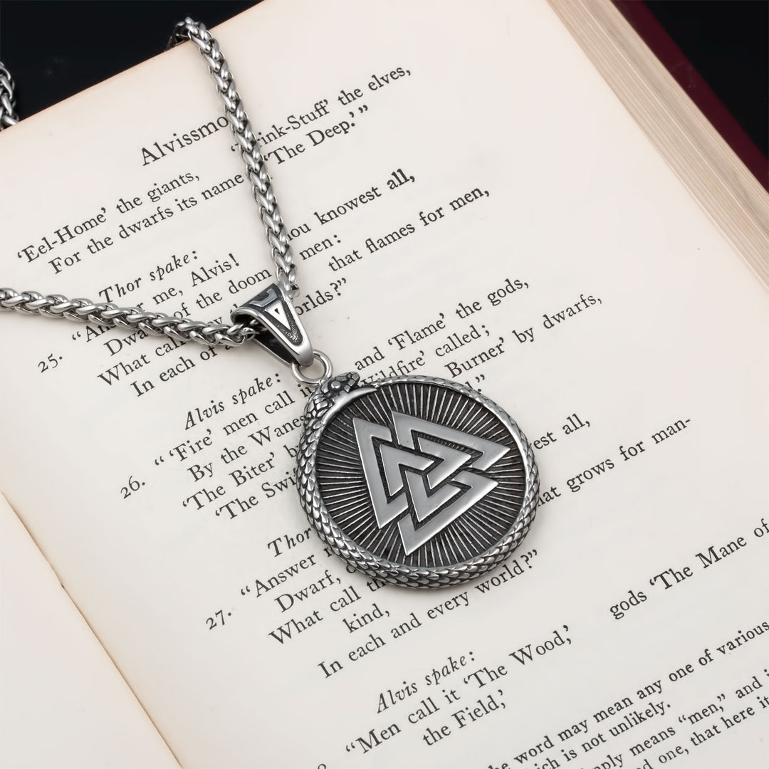 Valknut Vegvisir Pendant Necklace Stainless Steel Viking