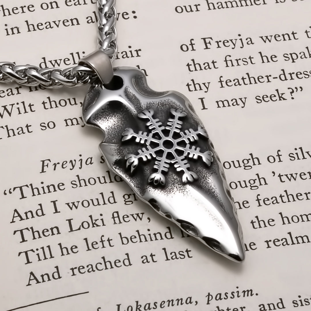Viking Arrow Head Helm of Awe Pendant Necklace 316L Stainless Steel