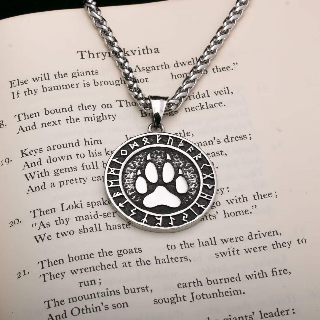 Fenrir Wolf Paw Print Viking Pendant Necklace 316L Stainless Steel