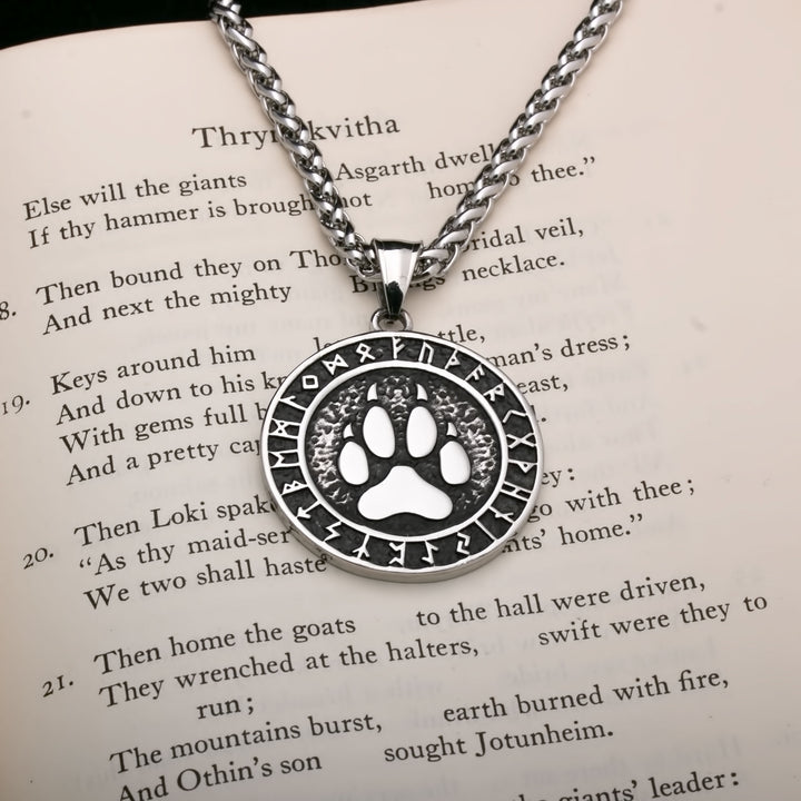 Fenrir Wolf Paw Print Viking Pendant Necklace 316L Stainless Steel