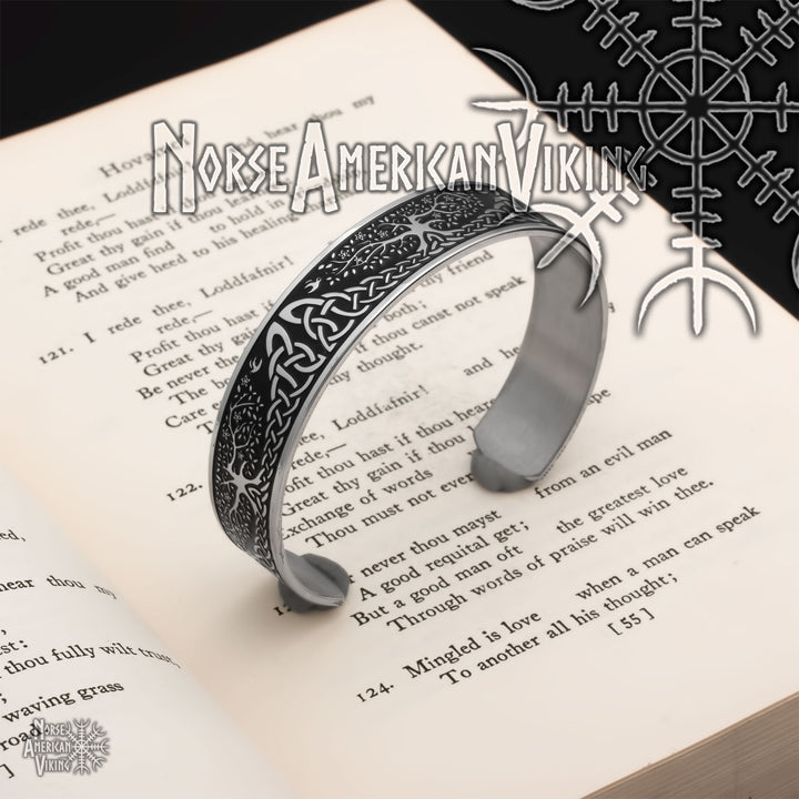 Yggdrasil Viking Cuff Bracelet 316L Stainless Steel