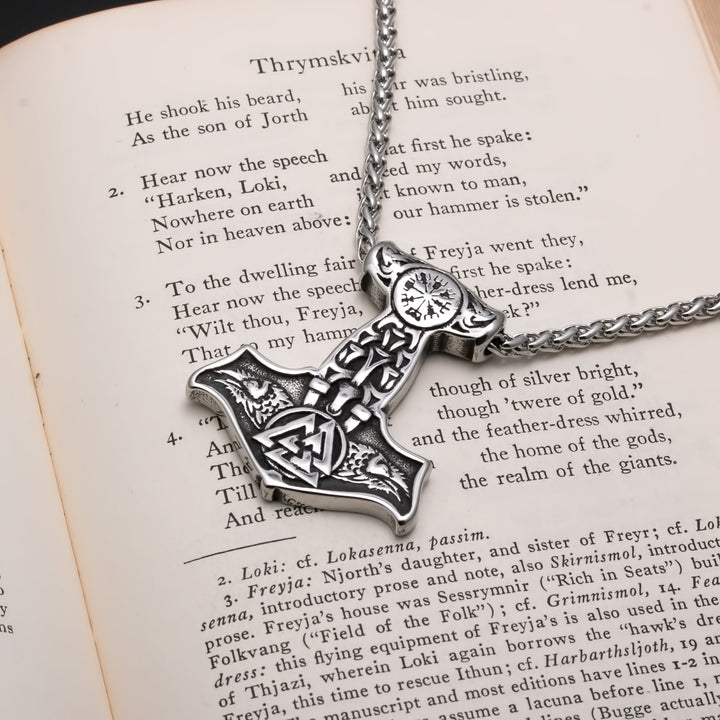 Viking Mjolnir Thor's Hammer Valknut Raven Stainless Steel Pendant Necklace