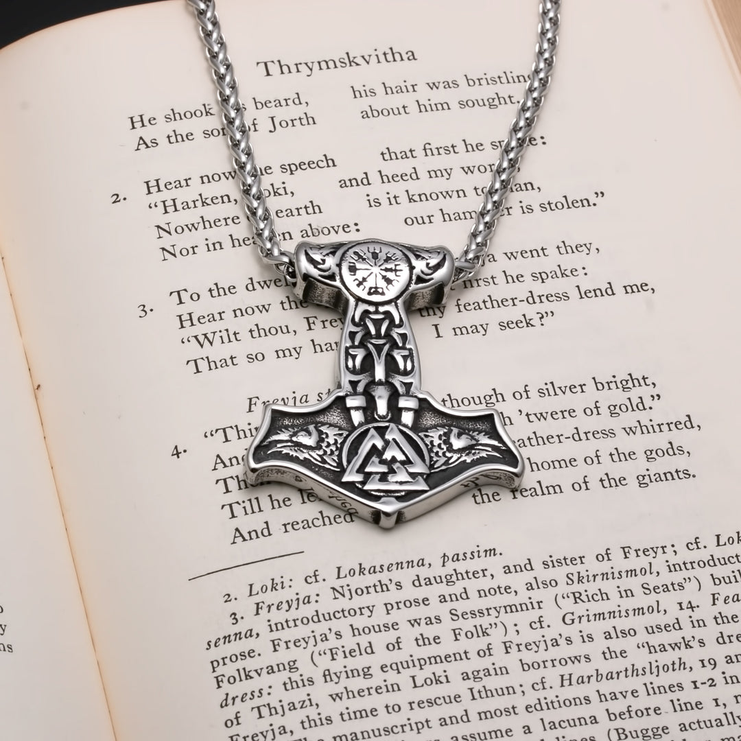 Viking Mjolnir Thor's Hammer Valknut Raven Stainless Steel Pendant Necklace