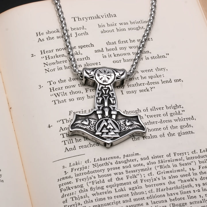 Viking Mjolnir Thor's Hammer Valknut Raven Stainless Steel Pendant Necklace