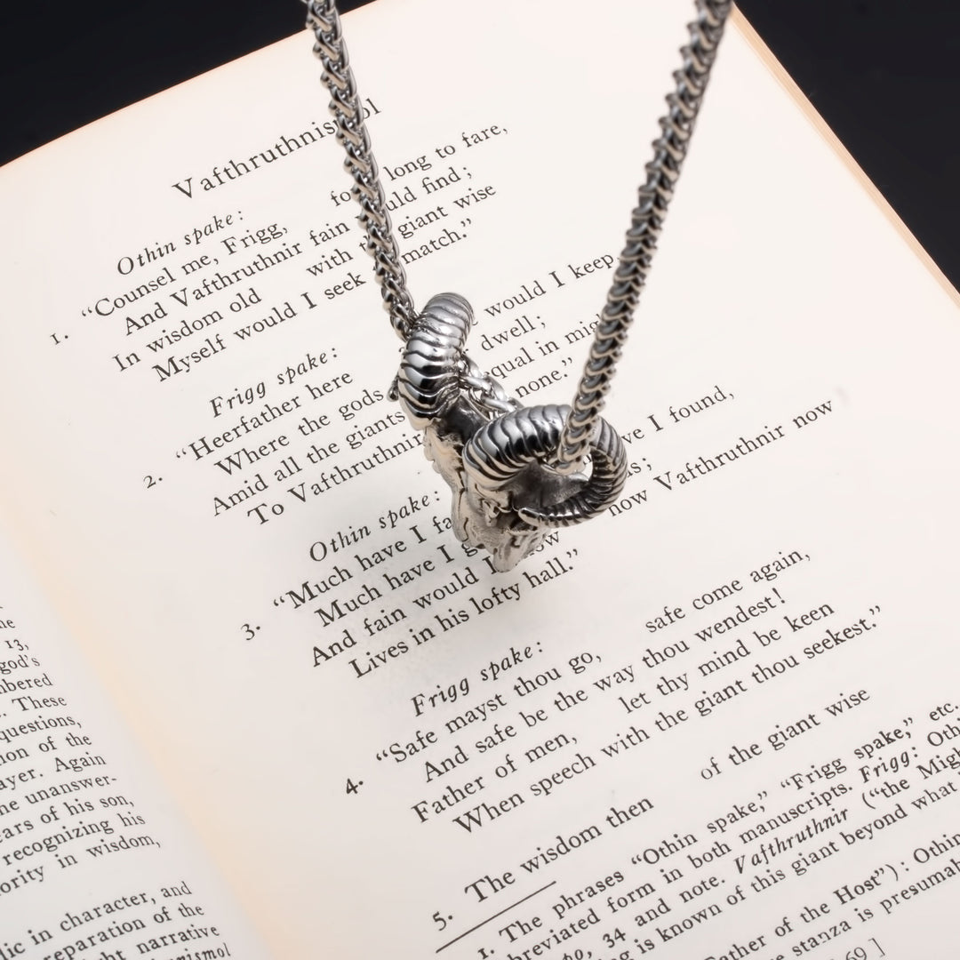 Viking Goat Head Rune Stainless Steel Pendant Necklace