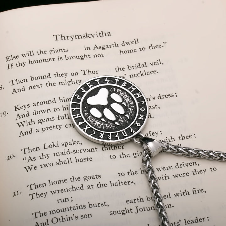 Fenrir Wolf Paw Print Viking Pendant Necklace 316L Stainless Steel