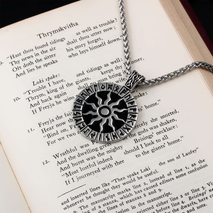 Sun Rune Pendant Necklace Stainless Steel Viking