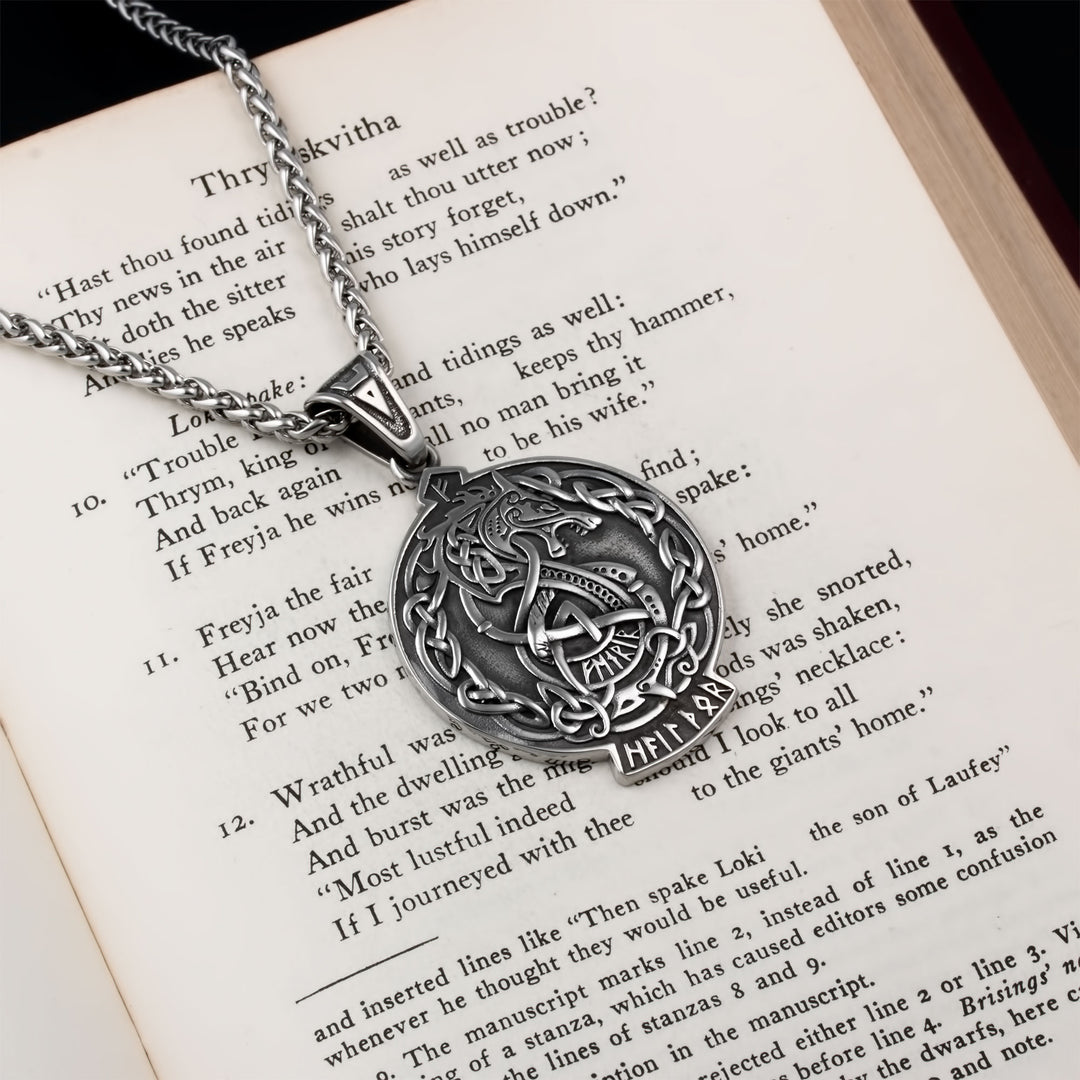 Norse Dragon Fafnir Valknut Rune Pendant Necklace Stainless Steel Viking