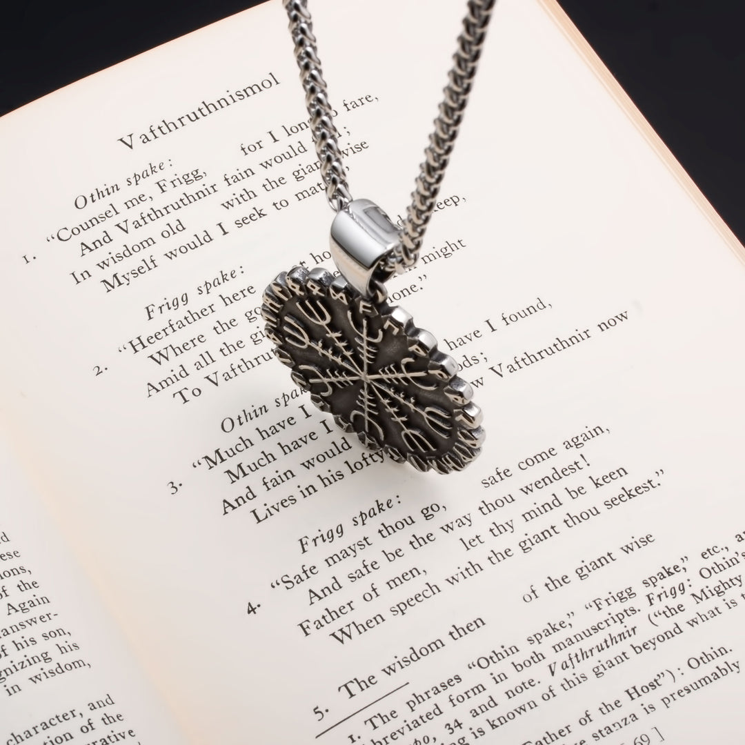 Viking Helm of Awe Vegvisir Rune Stainless Steel Pendant Necklace