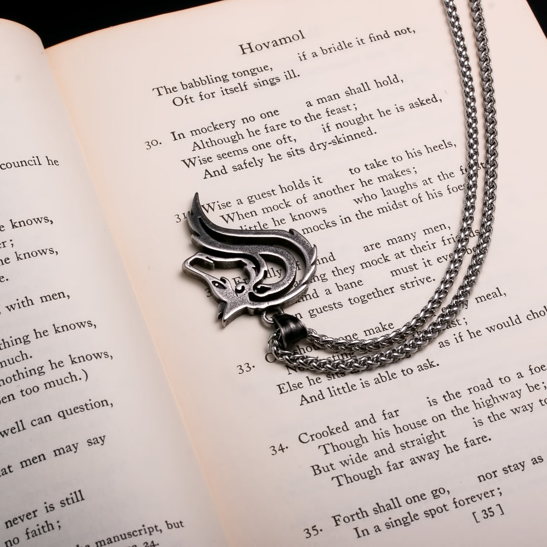 Viking Ancient Fenrir Wolf Head Pendant Necklace 316L Stainless Steel
