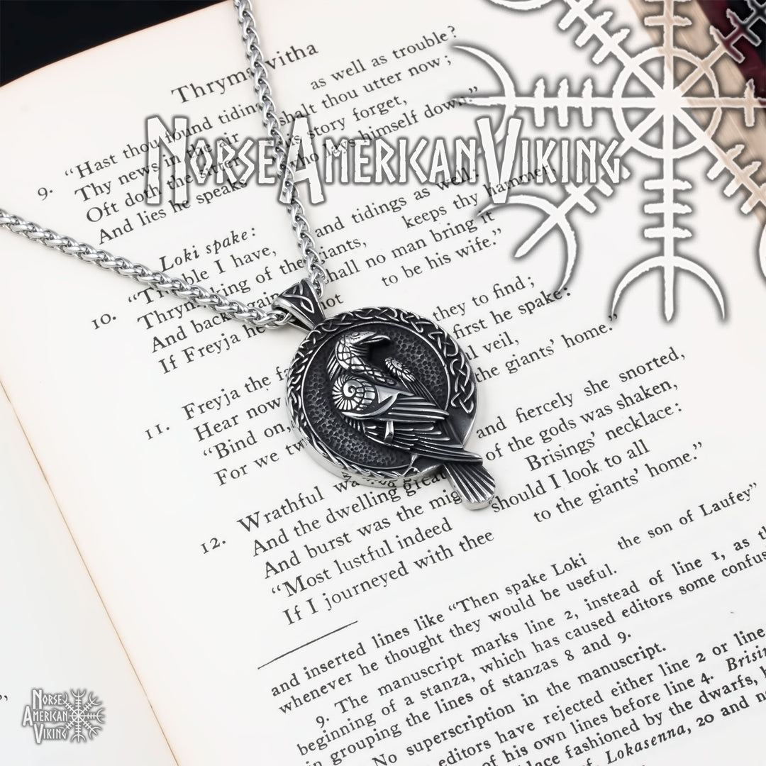 Viking Raven Rune Trinity Stainless Steel Pendant Necklace