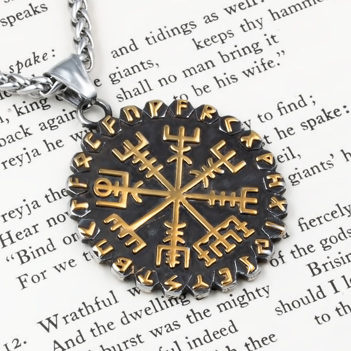 Helm of Awe Vegvisir Rune Pendant Necklace Stainless Steel Viking