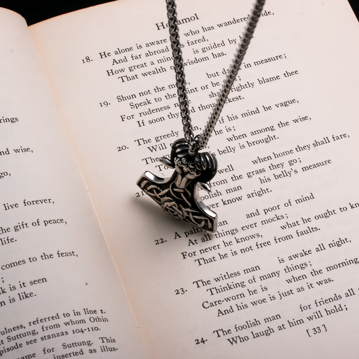 Viking Mjolnir Thor's Hammer Trinity Knot Goat Stainless Steel Pendant Necklace