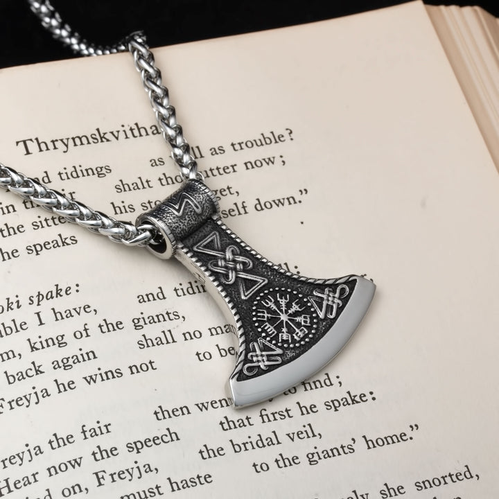 Axe Vegvisir Sowilo Viking Pendant Necklace 316L Stainless Steel