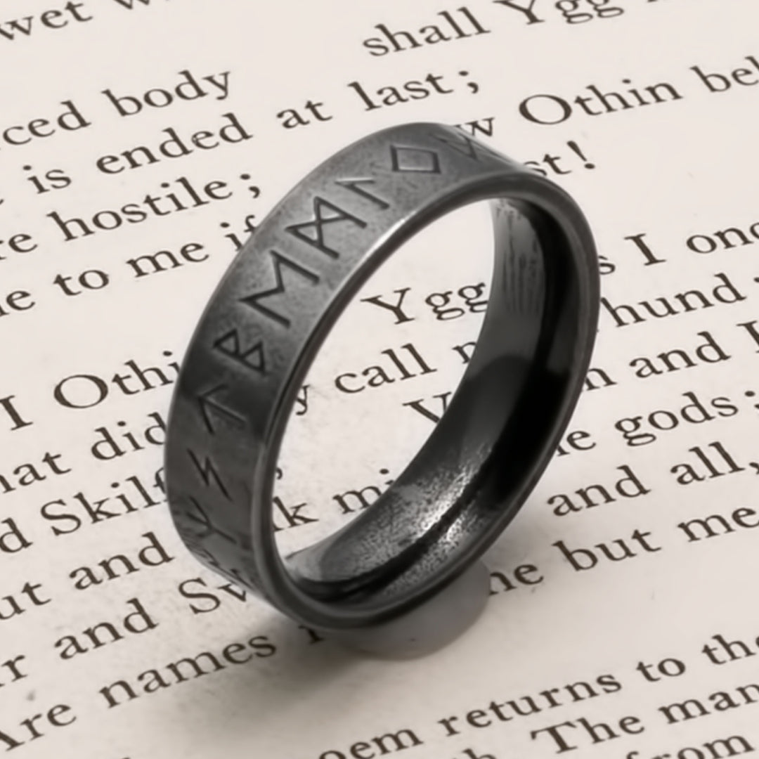 Elder Futhark Rune 6mm Ancient Viking Ring 316L Stainless Steel