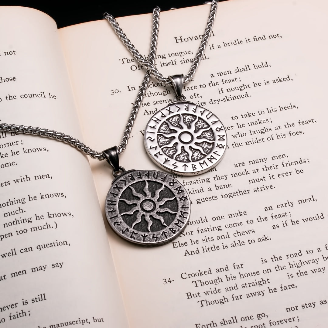 Viking Ancient Sun Rune Medallion Pendant Necklace 316L Stainless Steel