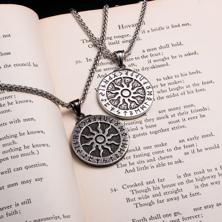 Viking Ancient Sun Rune Medallion Pendant Necklace 316L Stainless Steel