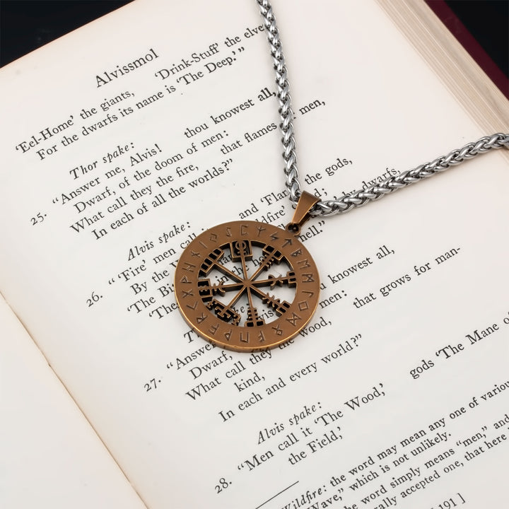 Compass Vegvisir Rune Pendant Necklace Stainless Steel Viking