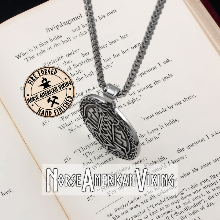 Viking Mjolnir Sowilo Rune Medallion Stainless Steel Pendant Necklace