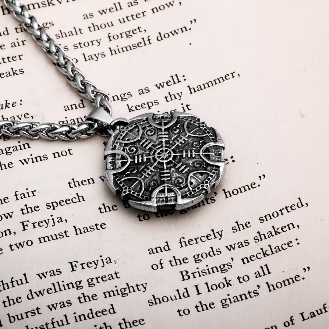 Helm of Awe Shield Dome Viking Pendant Necklace 316L Stainless Steel