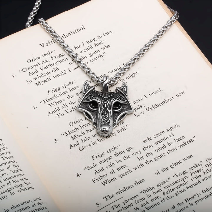 Fenrir Wolf Head Pendant Necklace Stainless Steel Viking