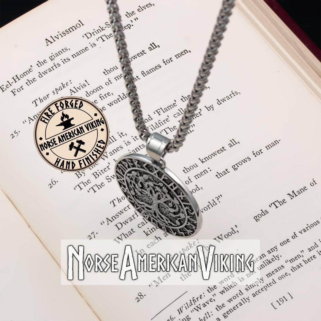 Viking Yggdrasil World Tree Rune Stainless Steel Pendant Necklace