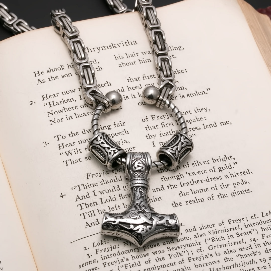 Viking Mjolnir Thor's Hammer King Rune Byzantine Necklace 316L Stainless Steel