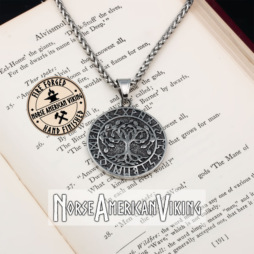 Viking Yggdrasil World Tree Rune Stainless Steel Pendant Necklace