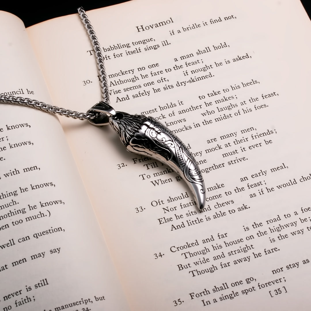 Viking Dragon Fang Tooth Claw Stainless Steel Pendant Necklace
