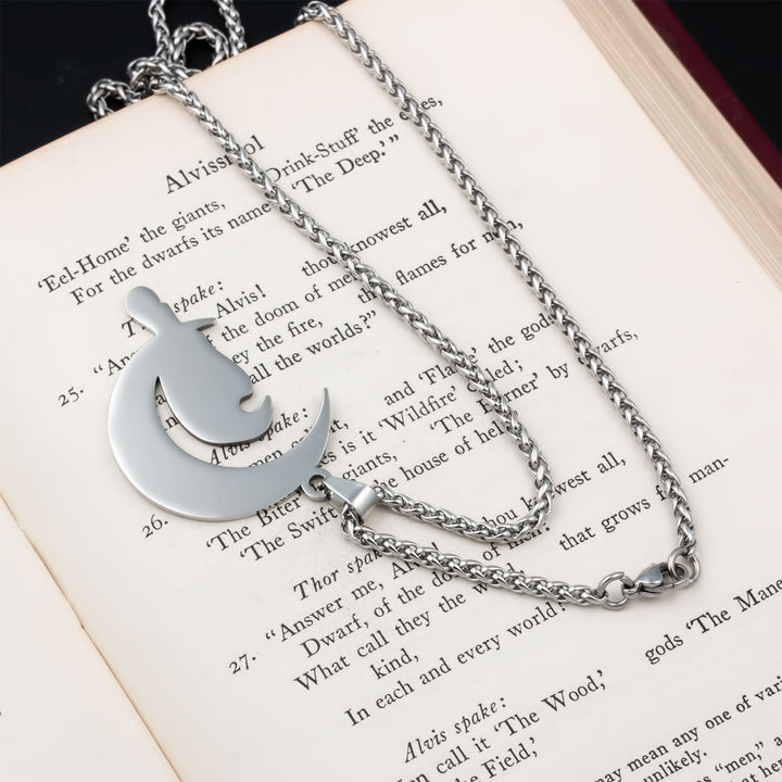 Raven Crescent Moon Pendant Necklace Stainless Steel Viking