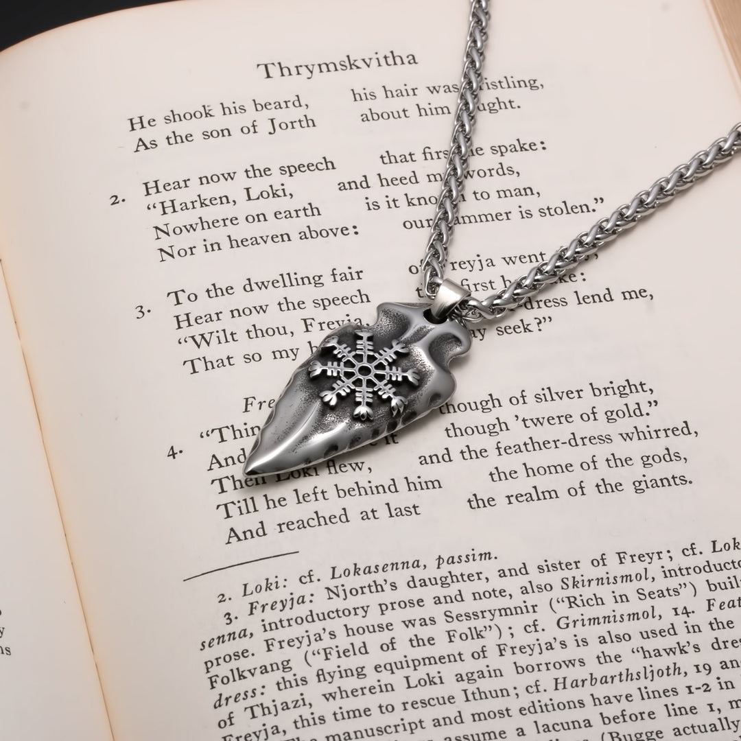 Viking Arrow Head Helm of Awe Pendant Necklace 316L Stainless Steel